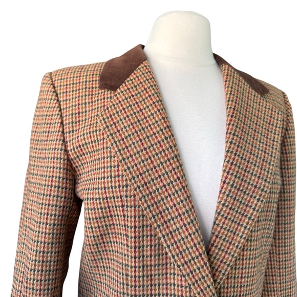 VTG 90's Blazer Wool Houndstooth Tweed One Button Womens Sz 10 Petite Leslie Fay - Picture 2 of 7